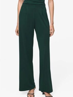Mango Dark Green Wide-Leg High-Rise Pants